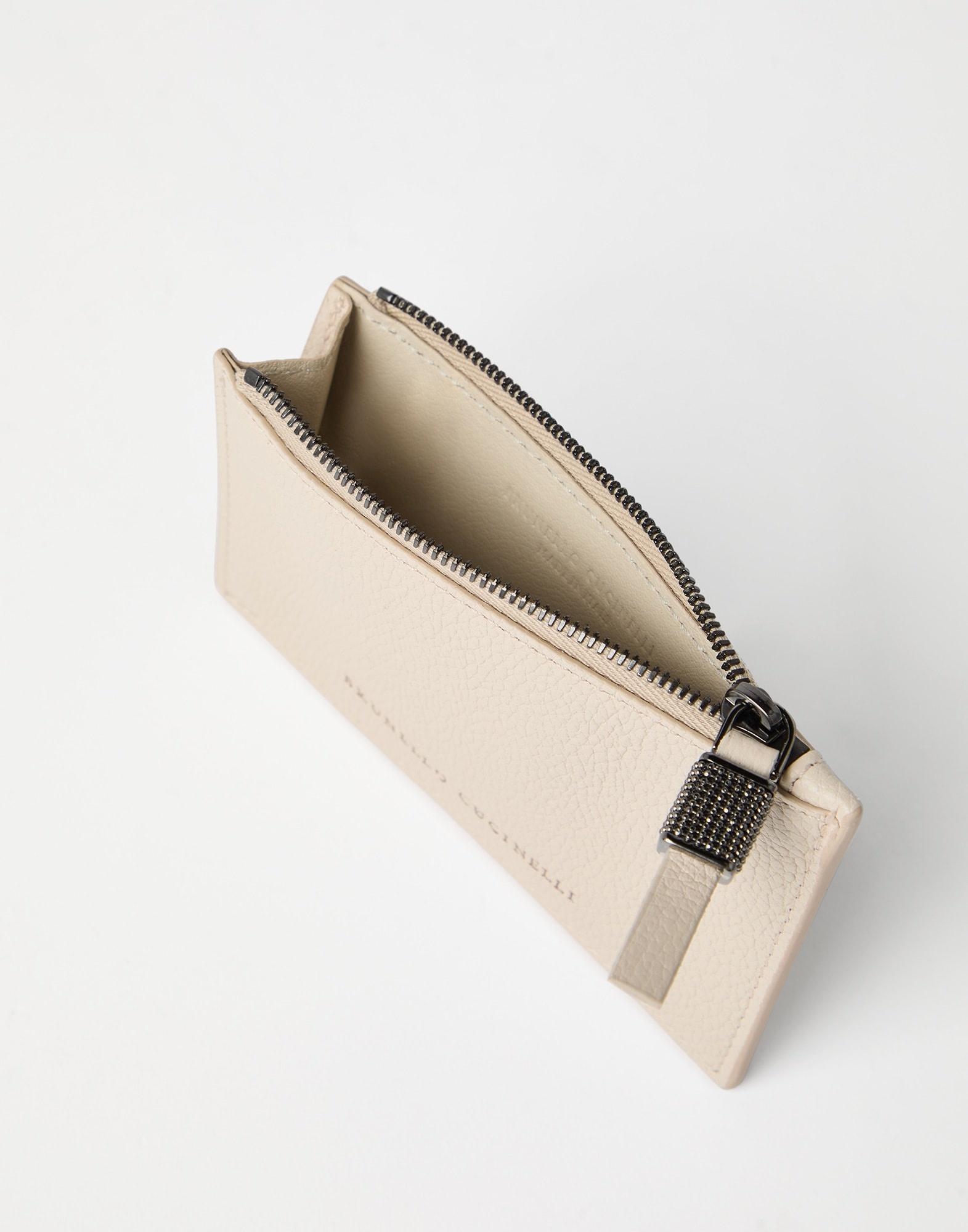 Grained leather card case with shiny zipper pull - 3