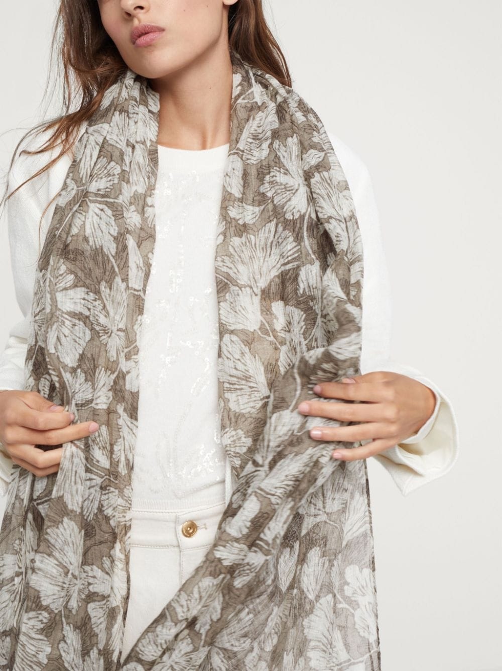 floral-print linen scarf - 5