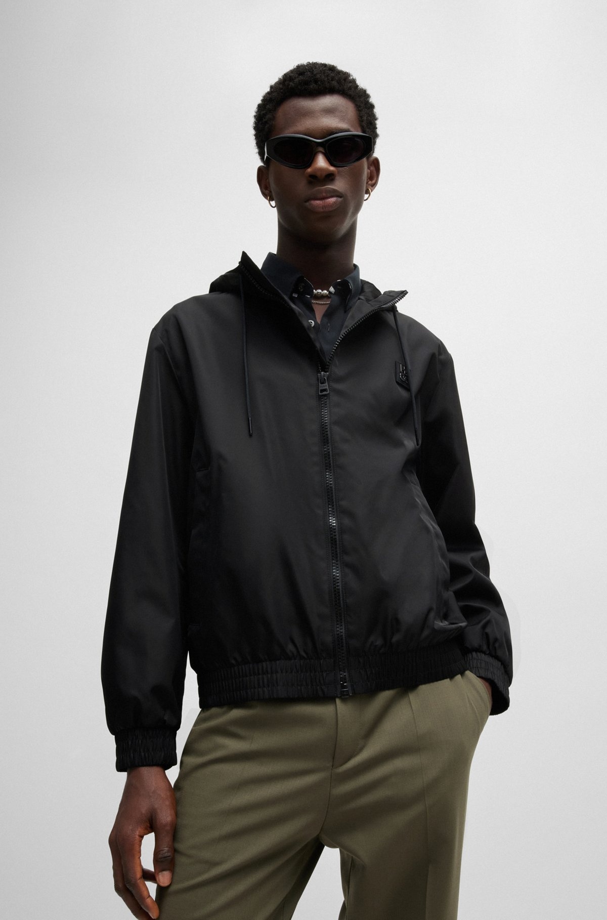 WATER-REPELLENT HOODED JACKET WITH STACKED-LOGO TRIM - 2