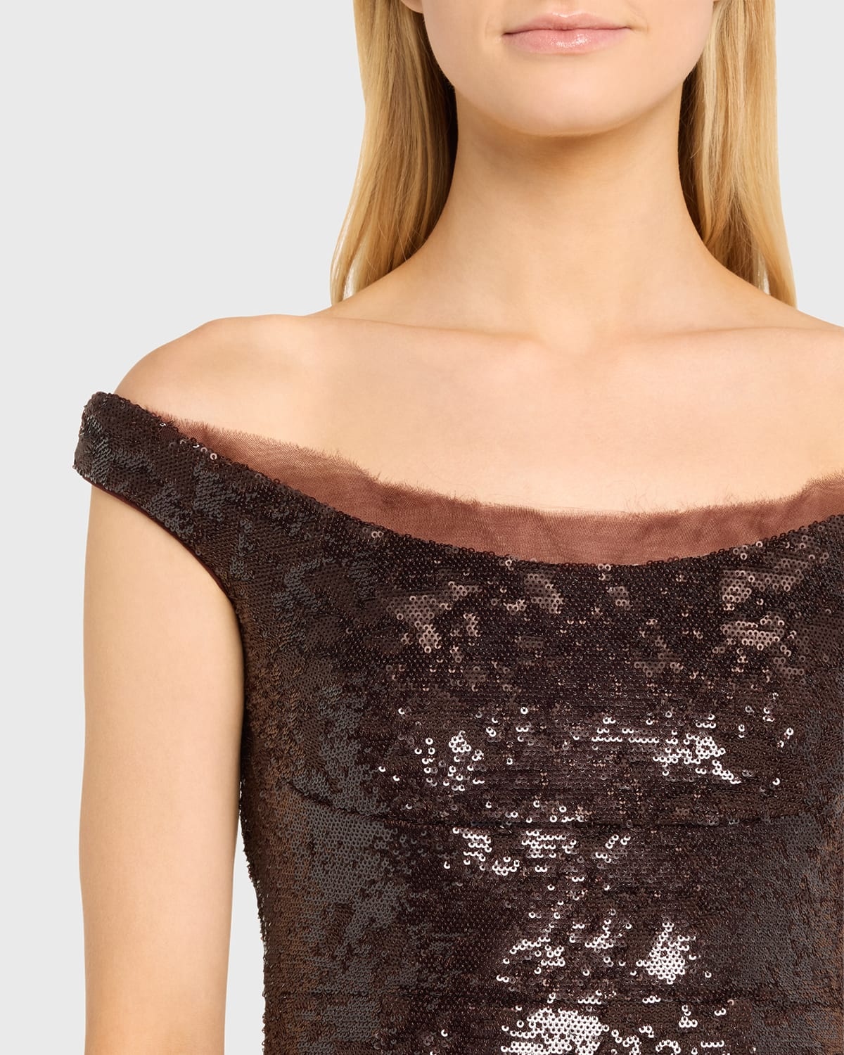 ROLAND MOURET Off-The-Shoulder Sequin Midi Dress