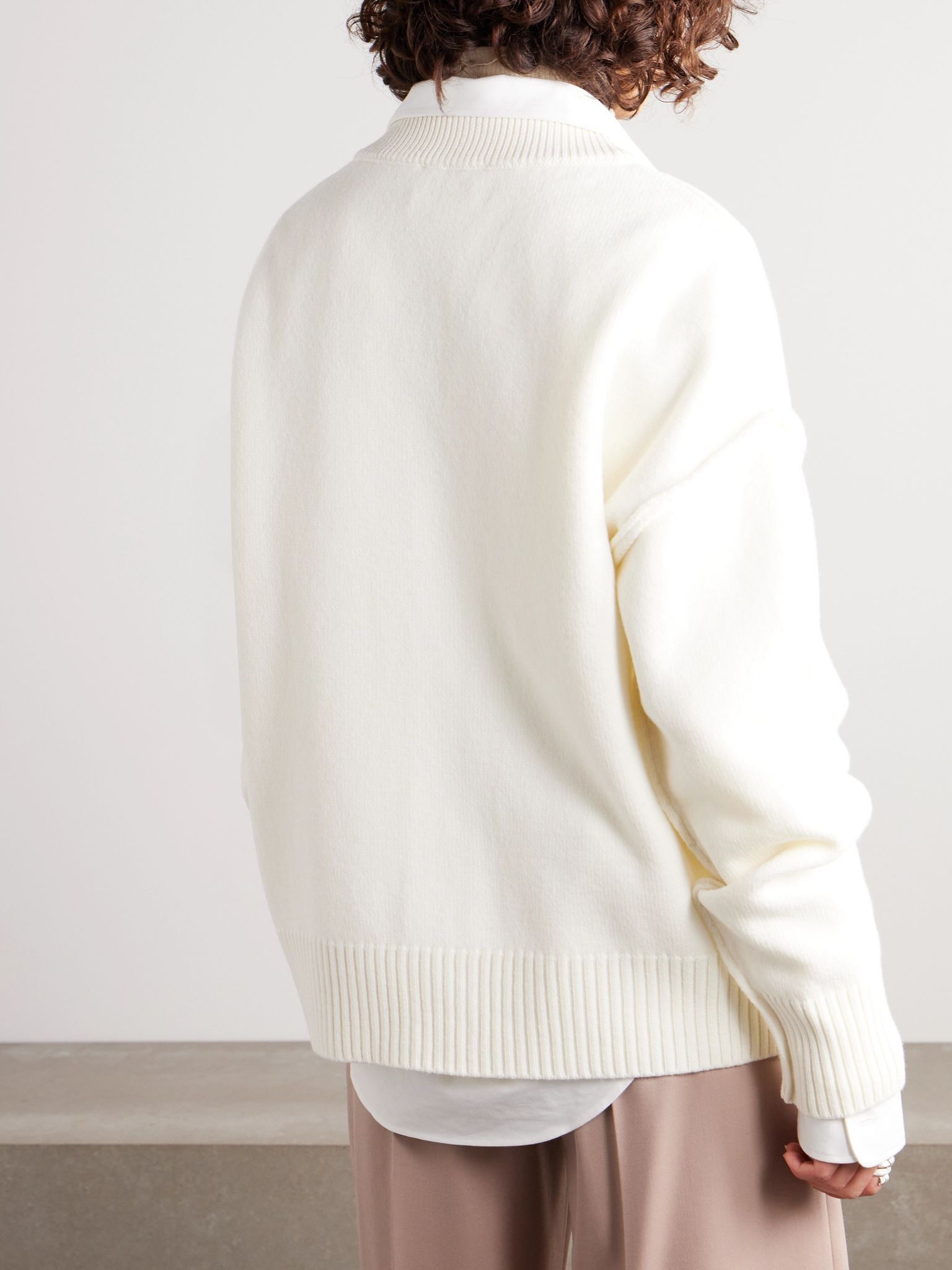 ADC intarsia merino wool cardigan Off-white - 4