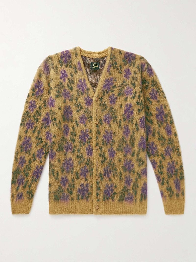 Jacquard-Knit Brushed Mohair-Blend Cardigan 1