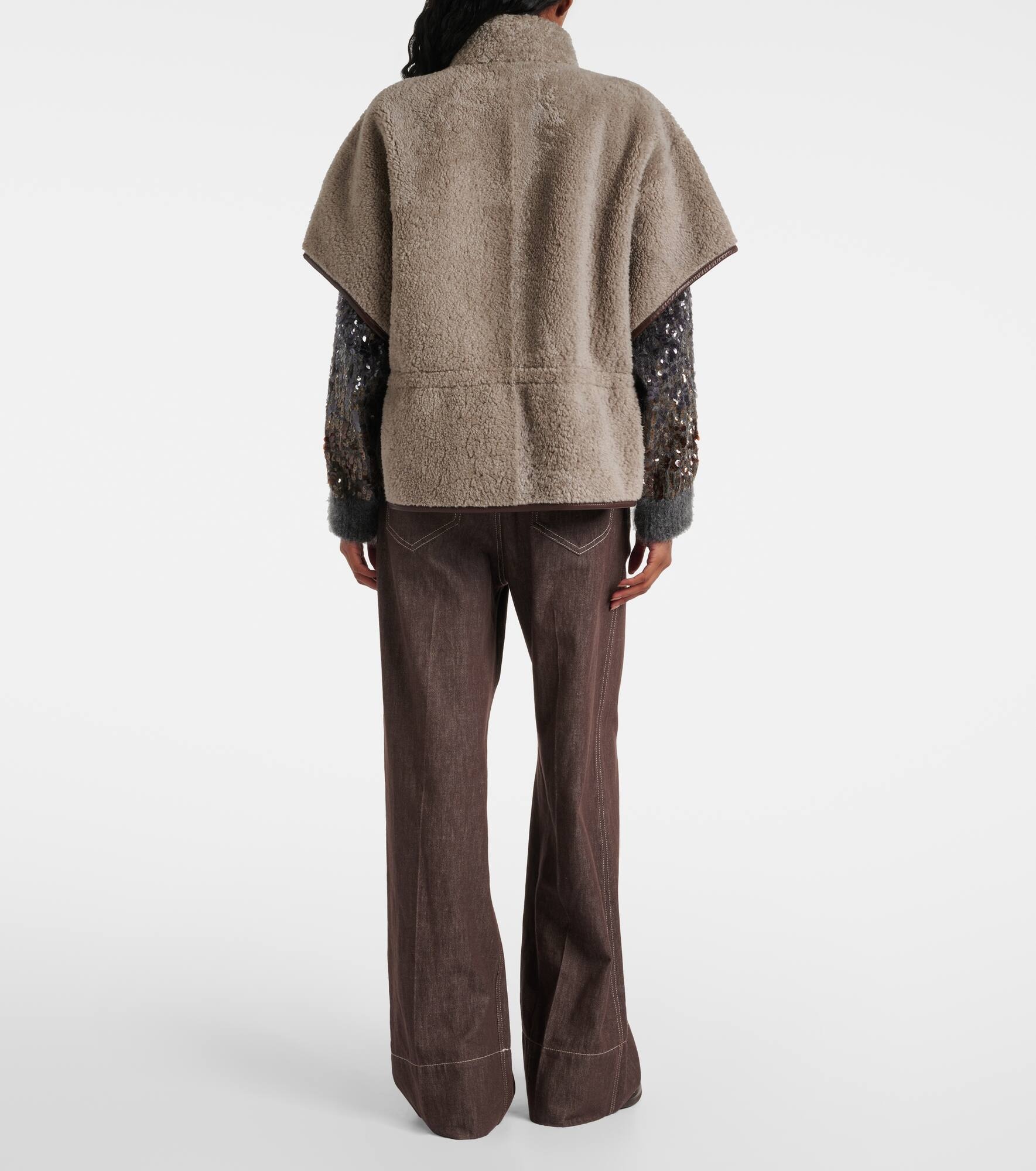 Monili leather-trimmed shearling jacket - 3