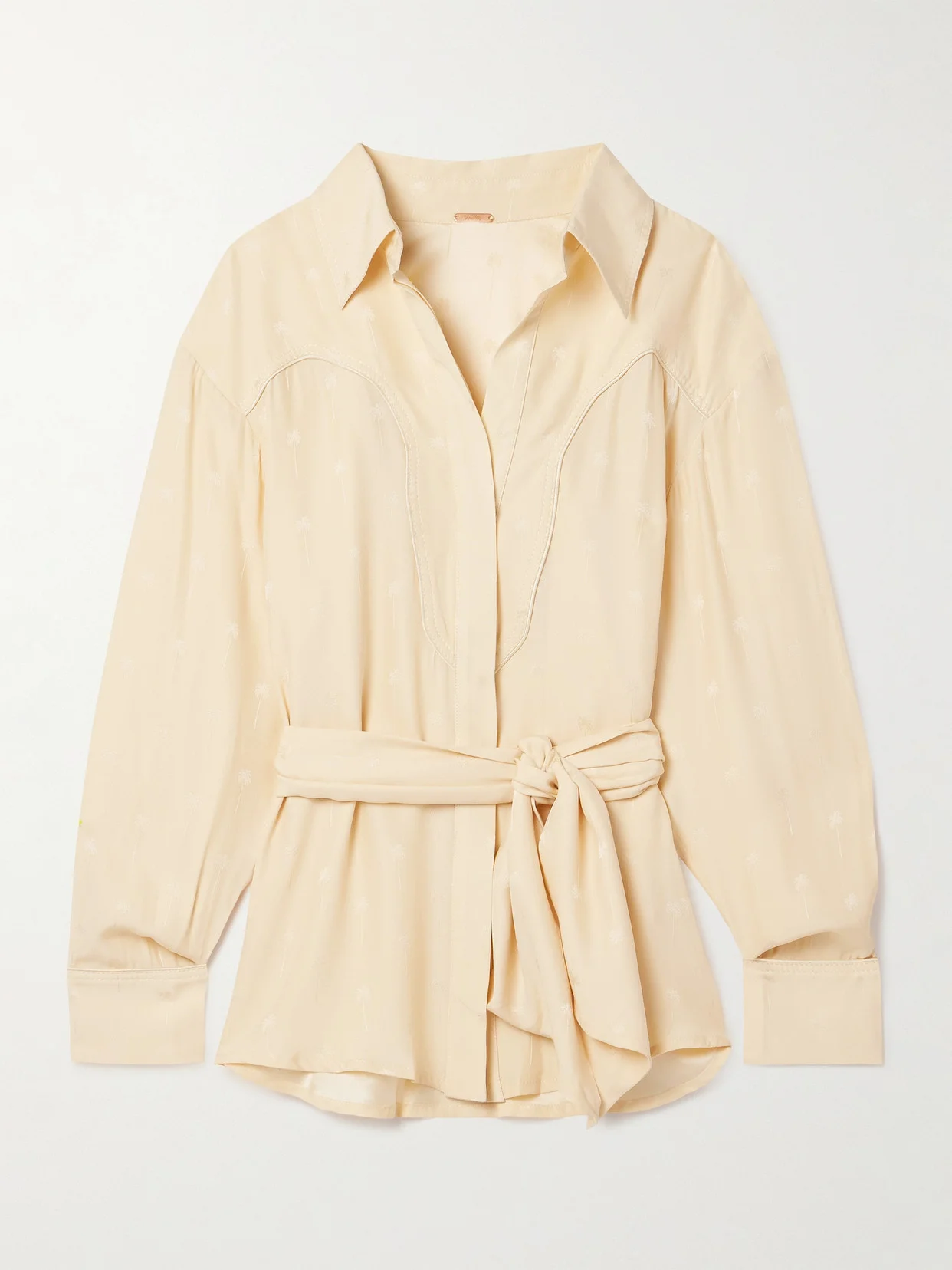 + Net Sustain Bonanza Belted Embroidered Silk Crepe De Chine Shirt - 1