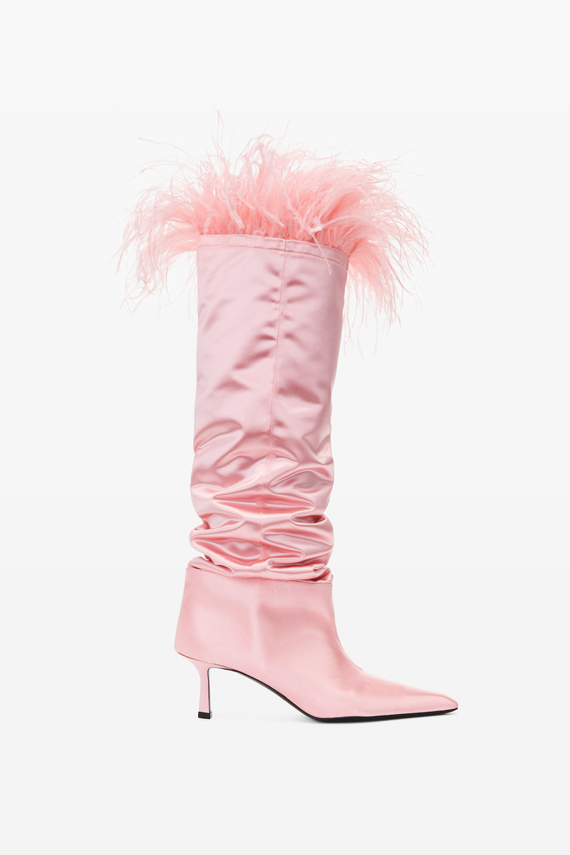 VIOLA 65 FEATHER SLOUCH BOOT IN SATIN 1