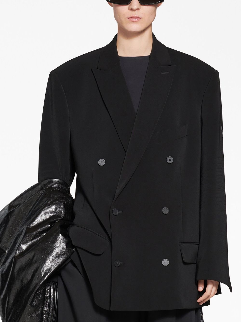 logo-patch double-breasted blazer - 5