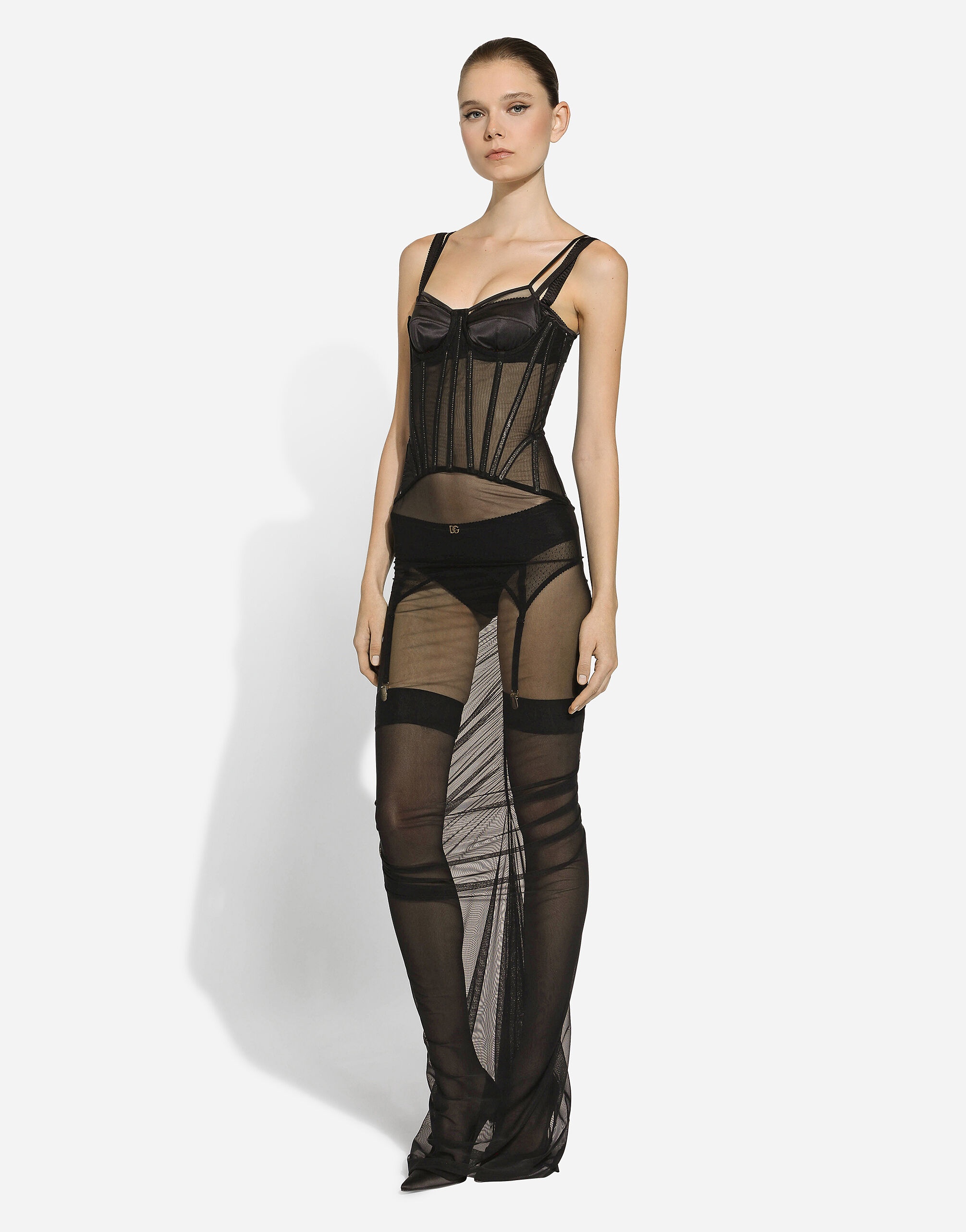 Long tulle dress with corset details - 8