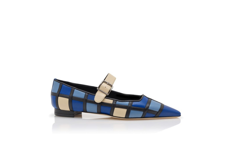 Blue And Cream Nappa Leather Mary Jane Flat Pumps 1