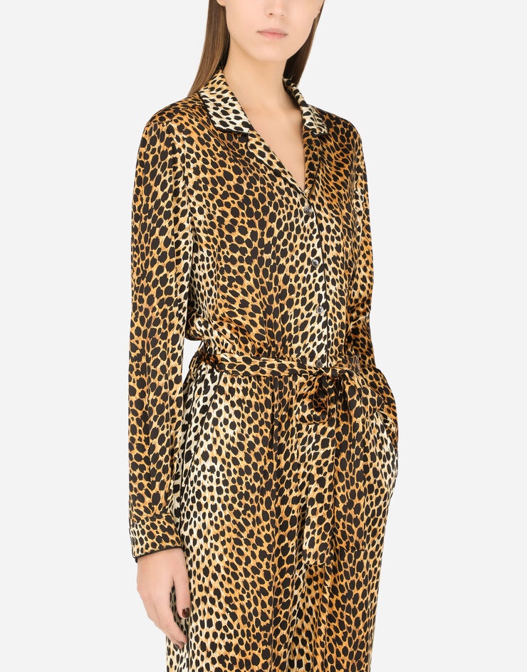 Belted satin jumpsuit with ocelot print - 4