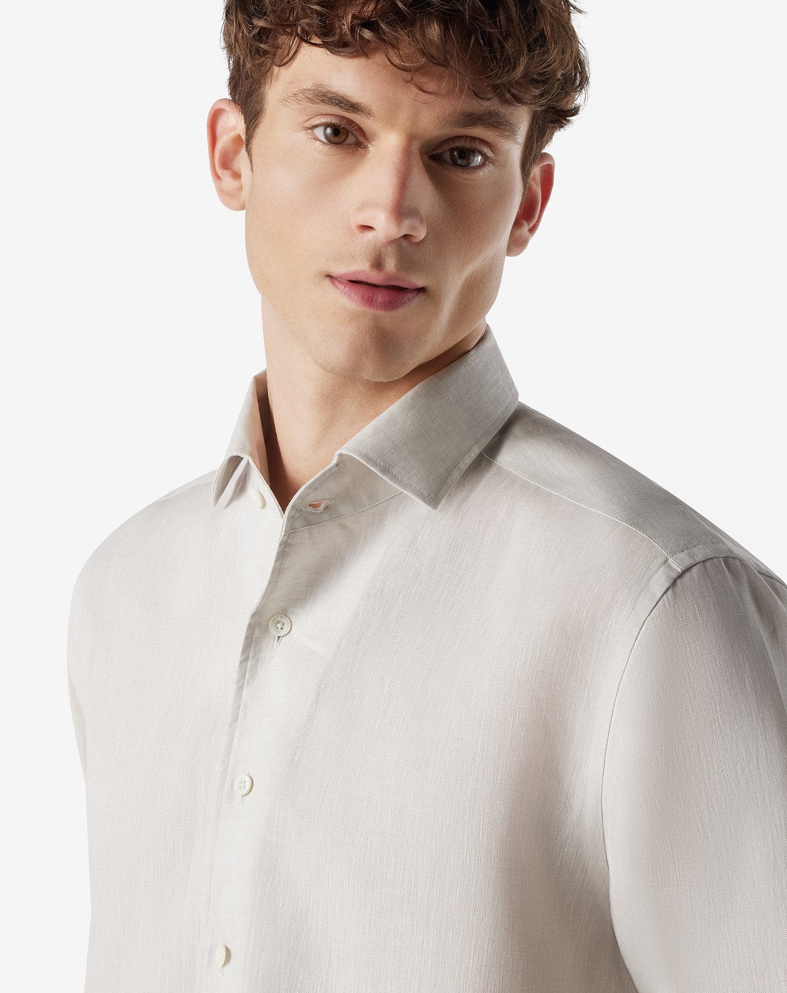 Sandy beige pure chambray linen shirt - 4