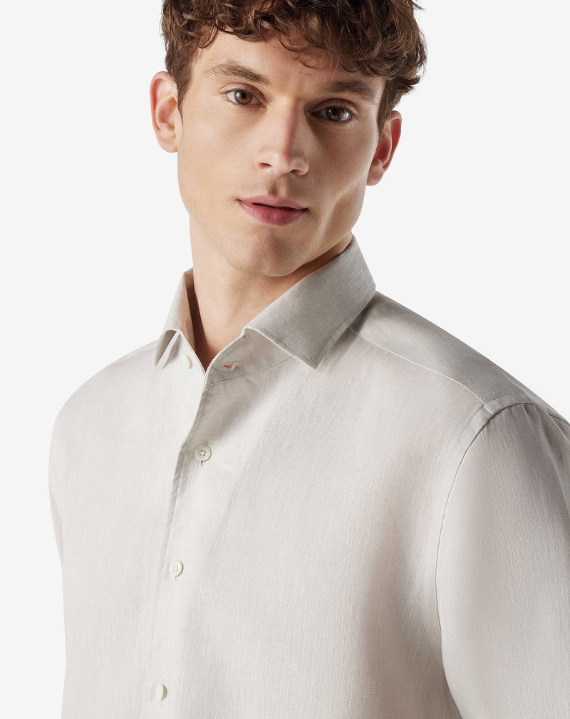 Sandy beige pure chambray linen shirt 4