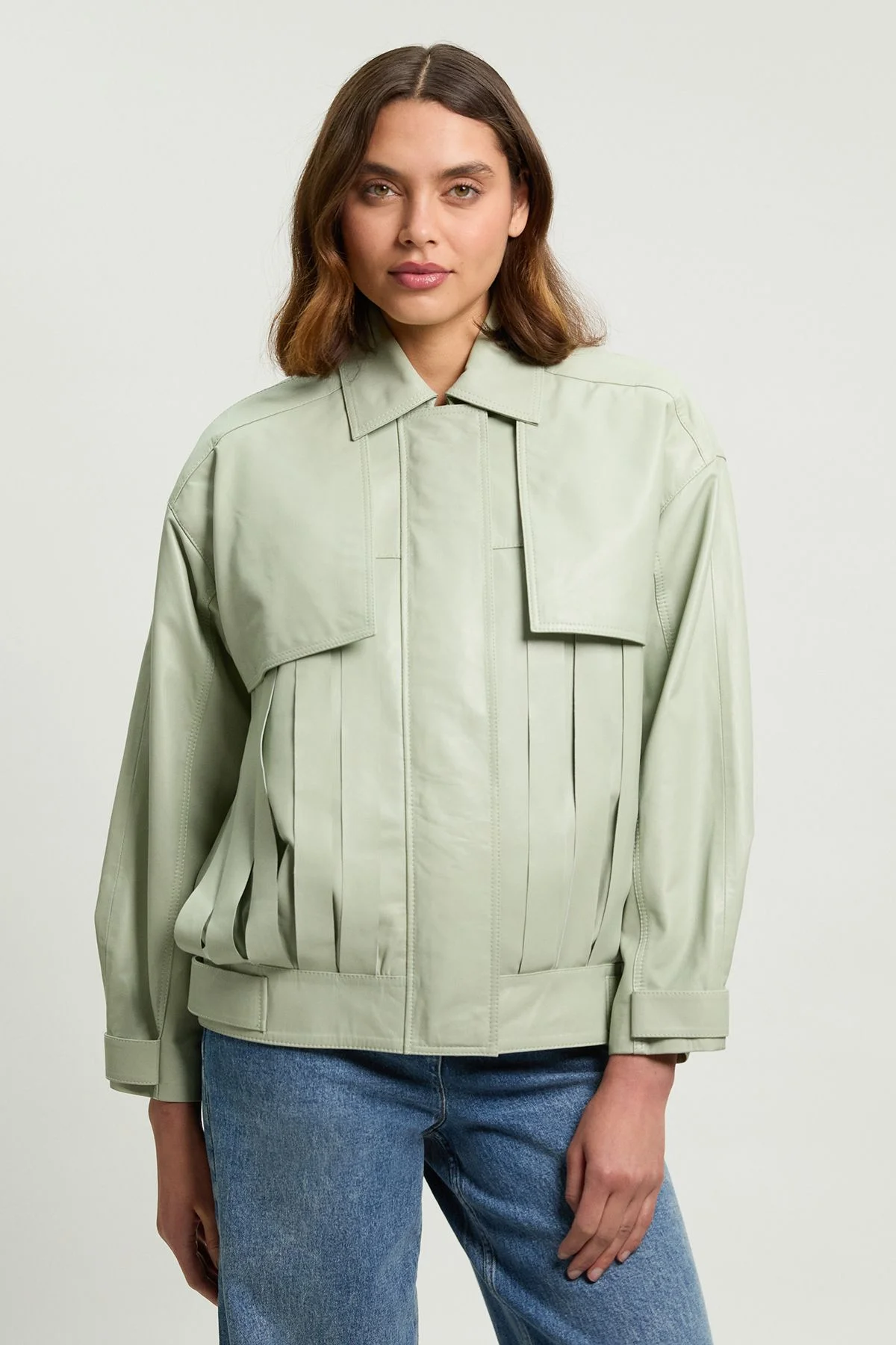Leather Tassel Collared Jacket - 1