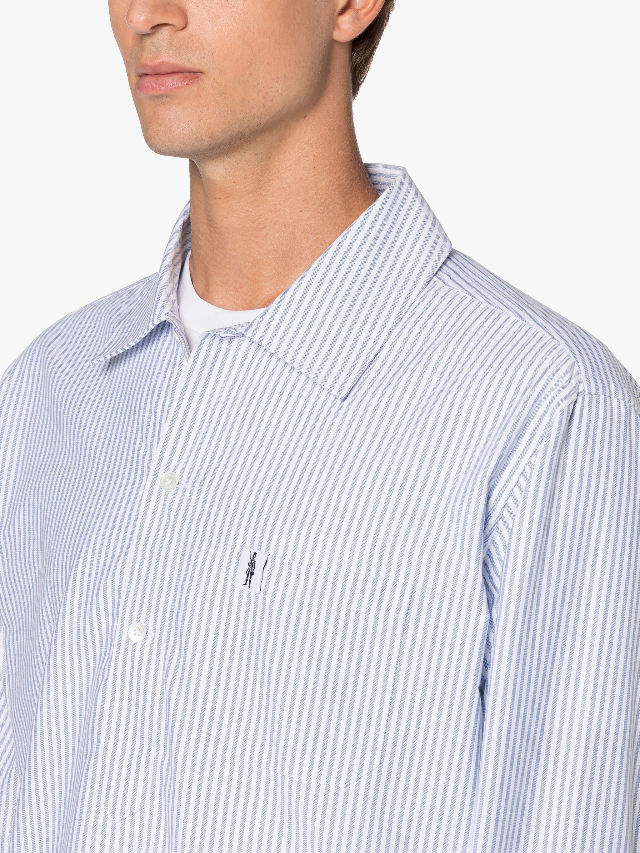 MILITARY NAVY & WHITE STRIPE COTTON SHIRT - 5