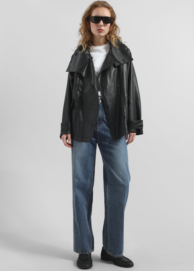Amunta Faux Leather Trench Jacket - Black 4