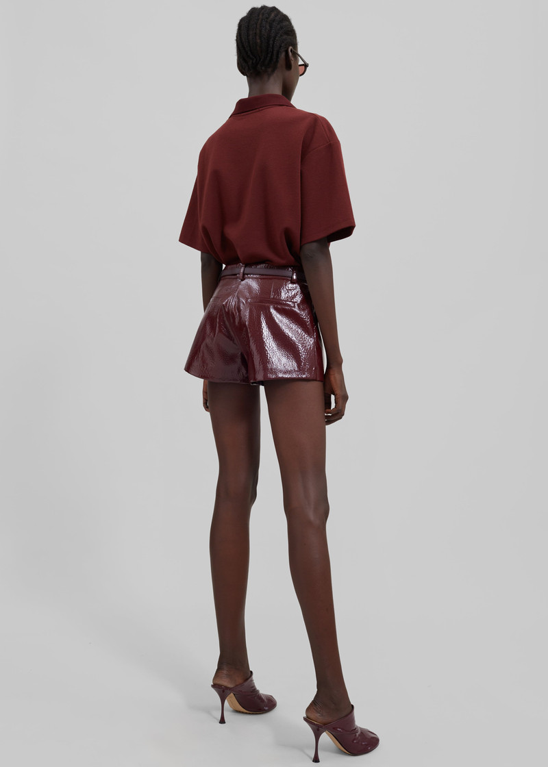 Kate Crackled Faux Leather Mini Shorts - Burgundy 11