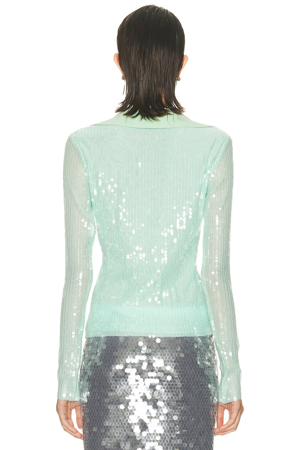 Knit Collar Sequin Polo Top - 3
