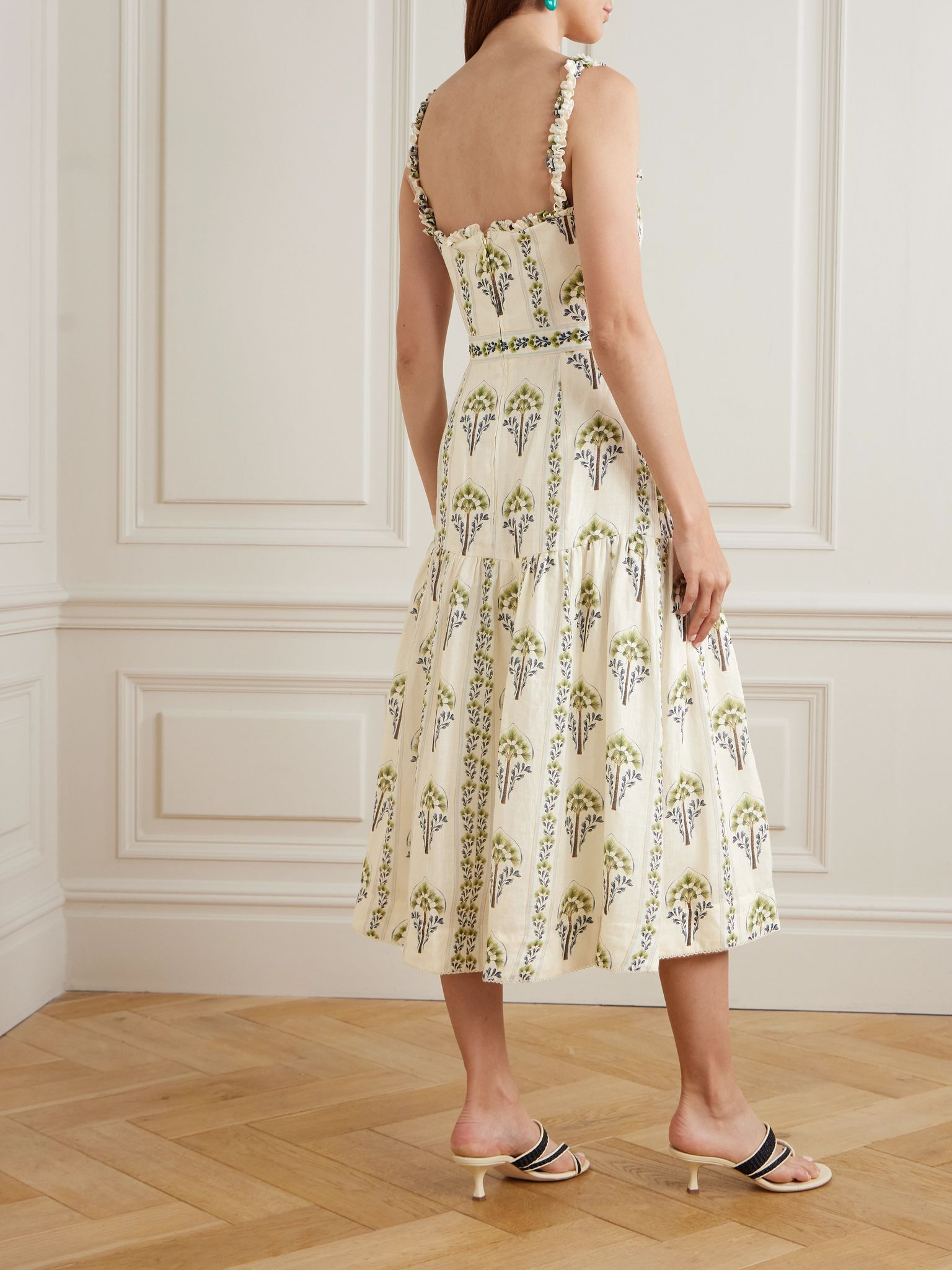 Nispero tiered embroidered printed linen midi dress Cream - 3