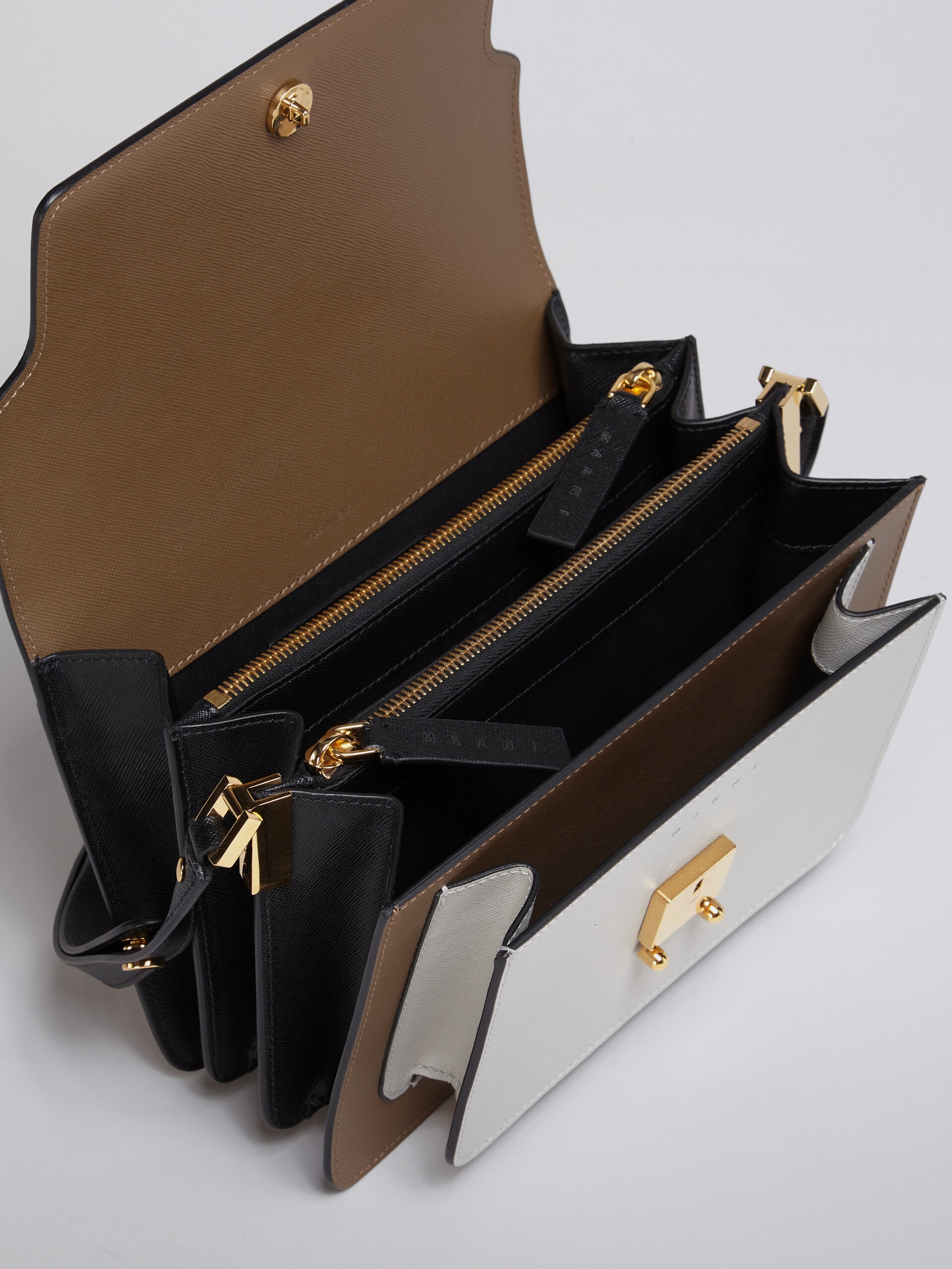 TRUNK MEDIUM BAG IN BROWN GREY AND BLACK SAFFIANO LEATHER - 3
