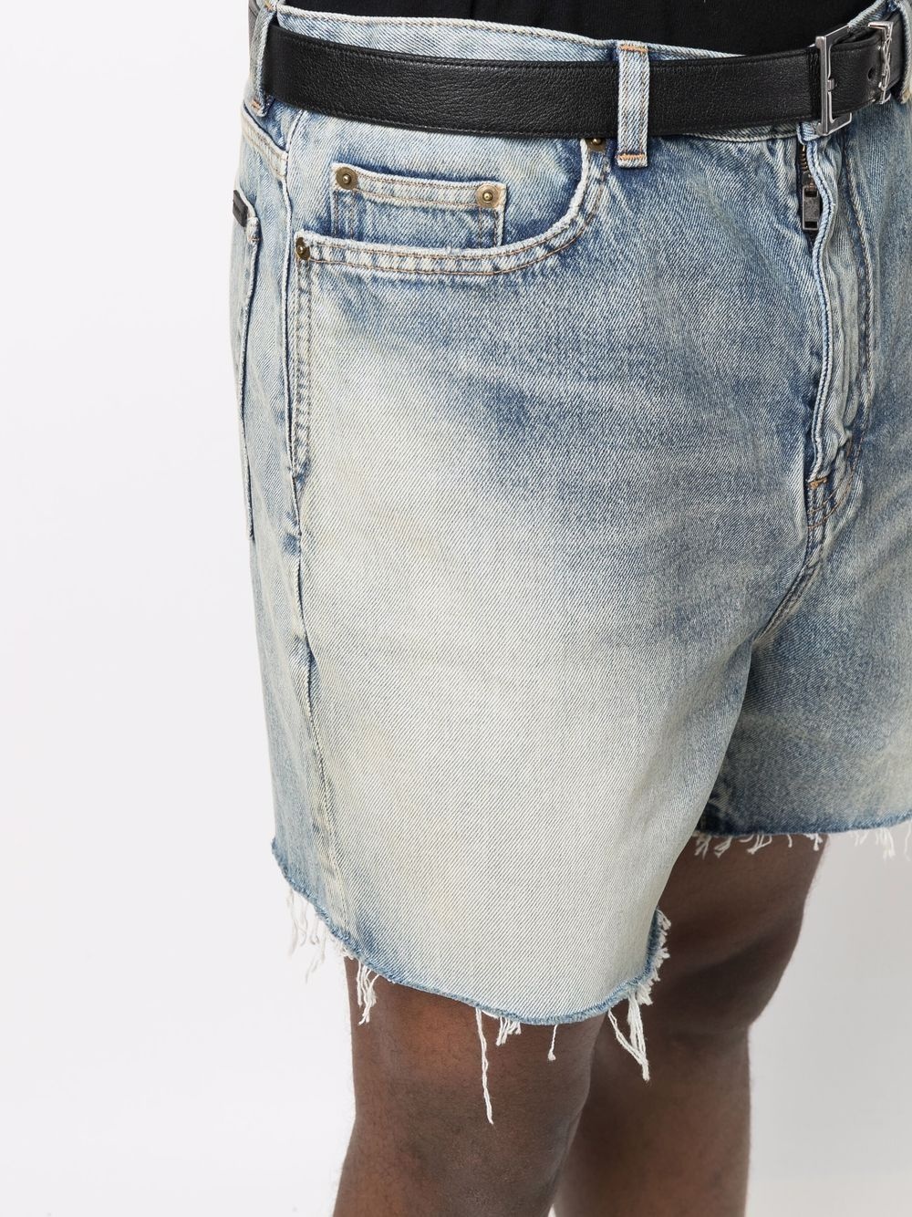 raw-edge cotton denim shorts - 5