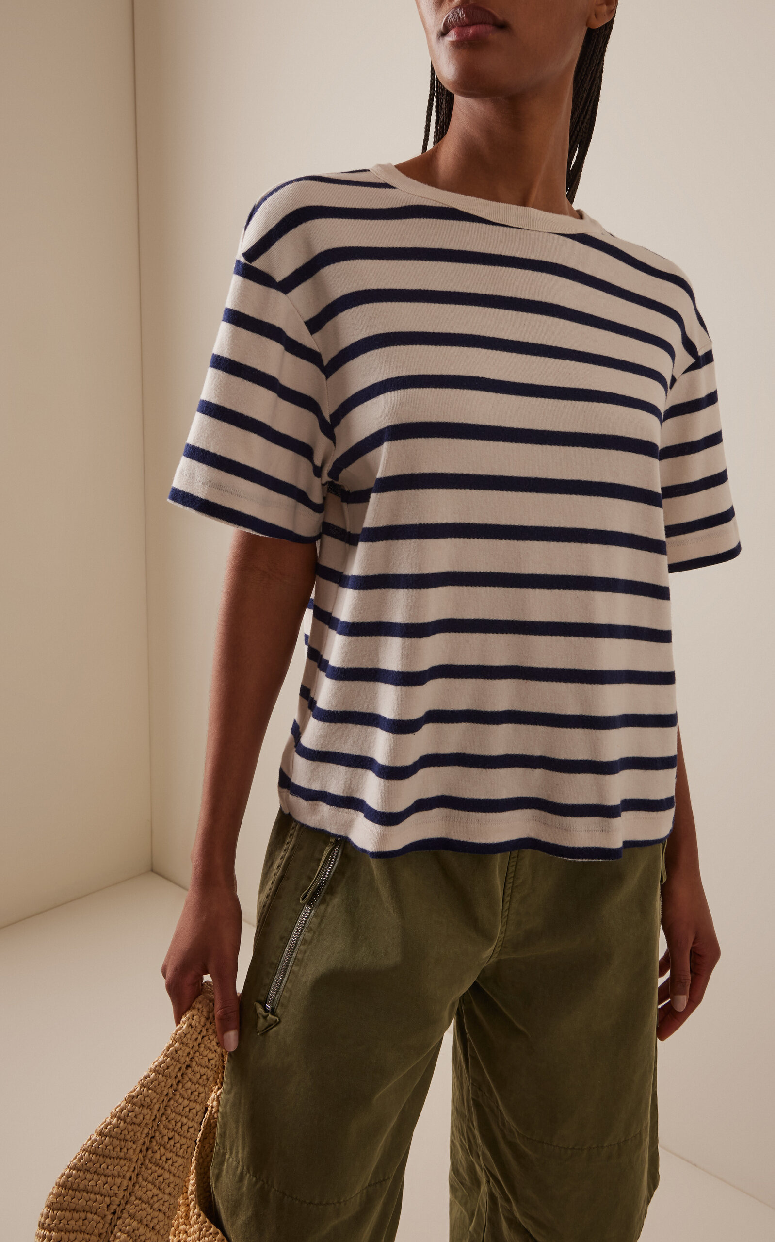 Azure Striped Cotton T-Shirt black/white - 5