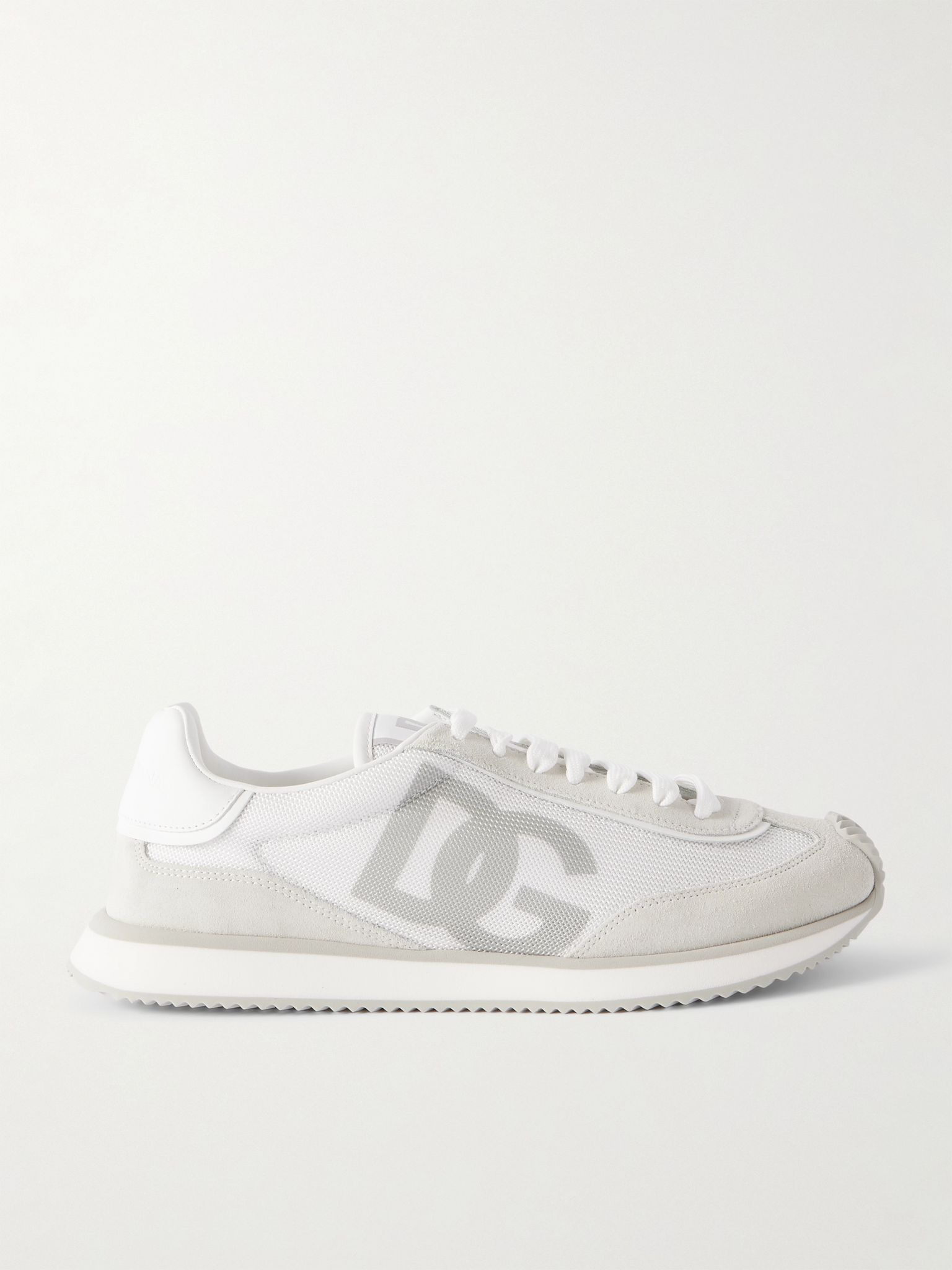 Logo-Print Mesh, Leather and Suede Sneakers White - 1