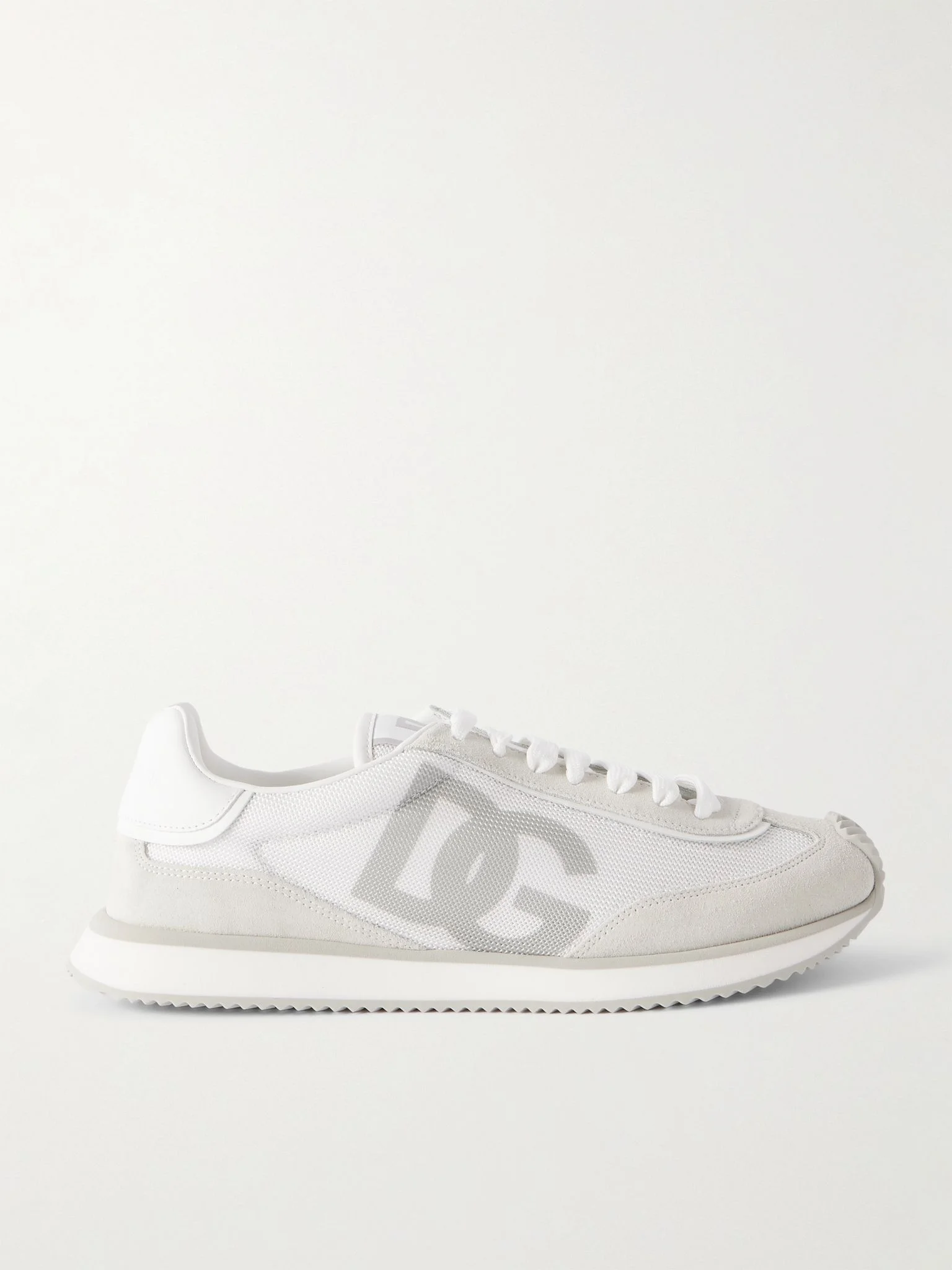 Logo-Print Mesh, Leather and Suede Sneakers White - 1
