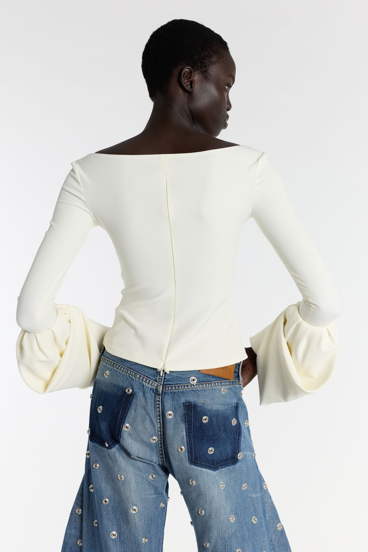 TOP WITH SQUARE DECOLLETE AND PUFF CUFFS IVORY - 7