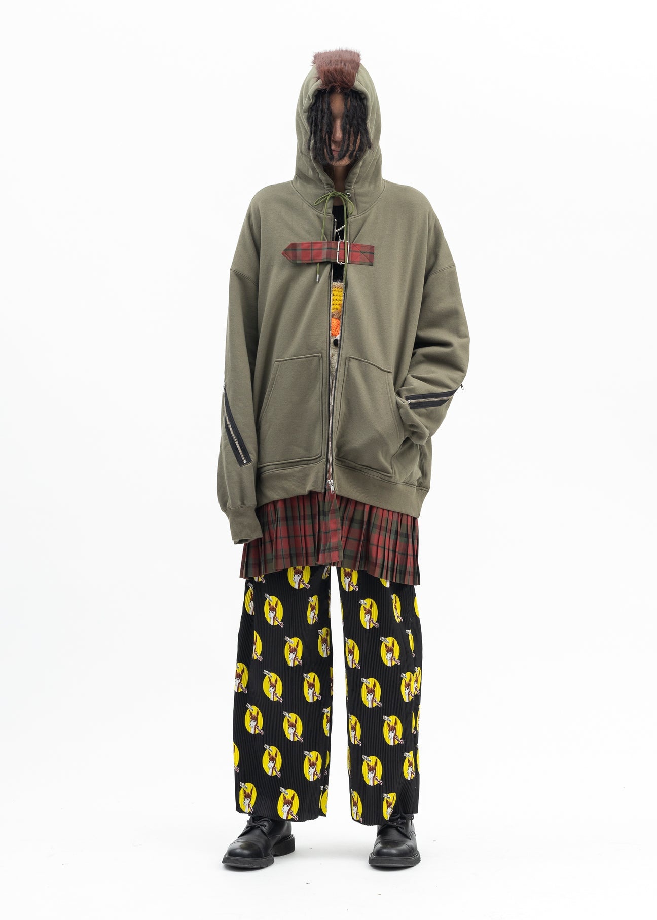 KHAKI GREEN MOHAWK PUNK HOODIE - 6