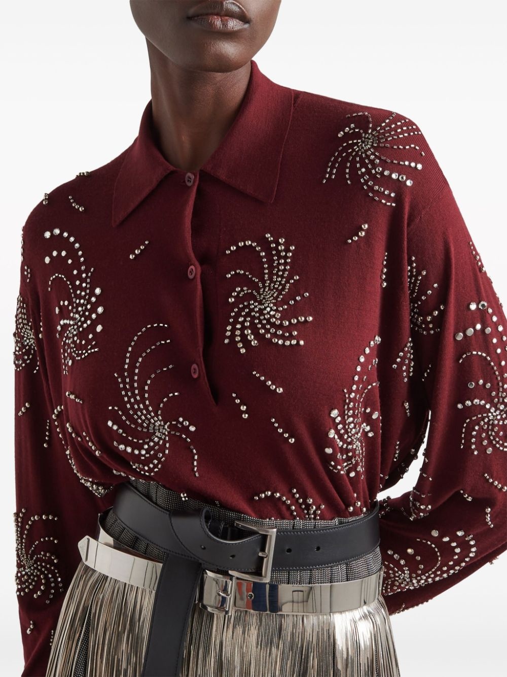 crystal-embellished cashmere polo shirt - 4