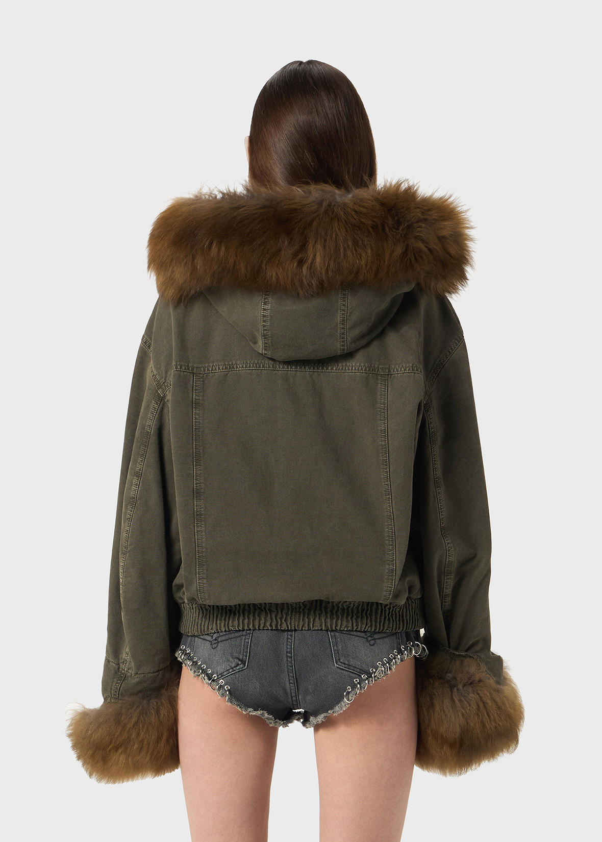 CANVAS BOMBER JACKET WITH FAUX FUR - 4