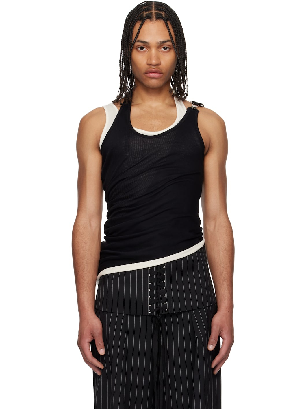 Black & Off-White 'The Red Draped Double' Tank Top - 1