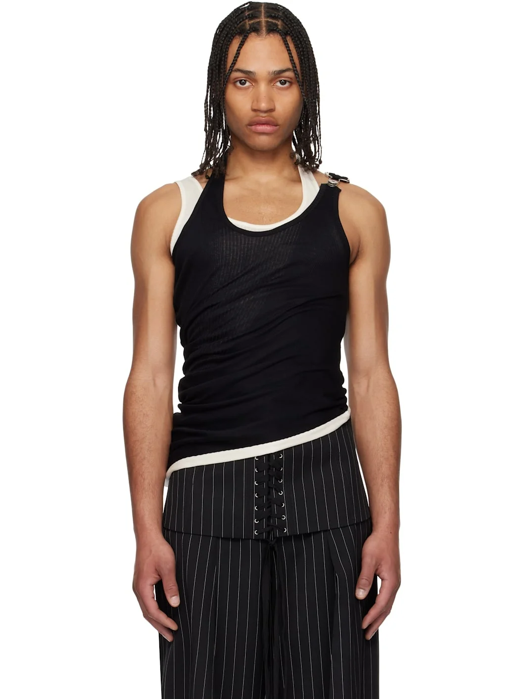Black & Off-White 'The Red Draped Double' Tank Top - 1