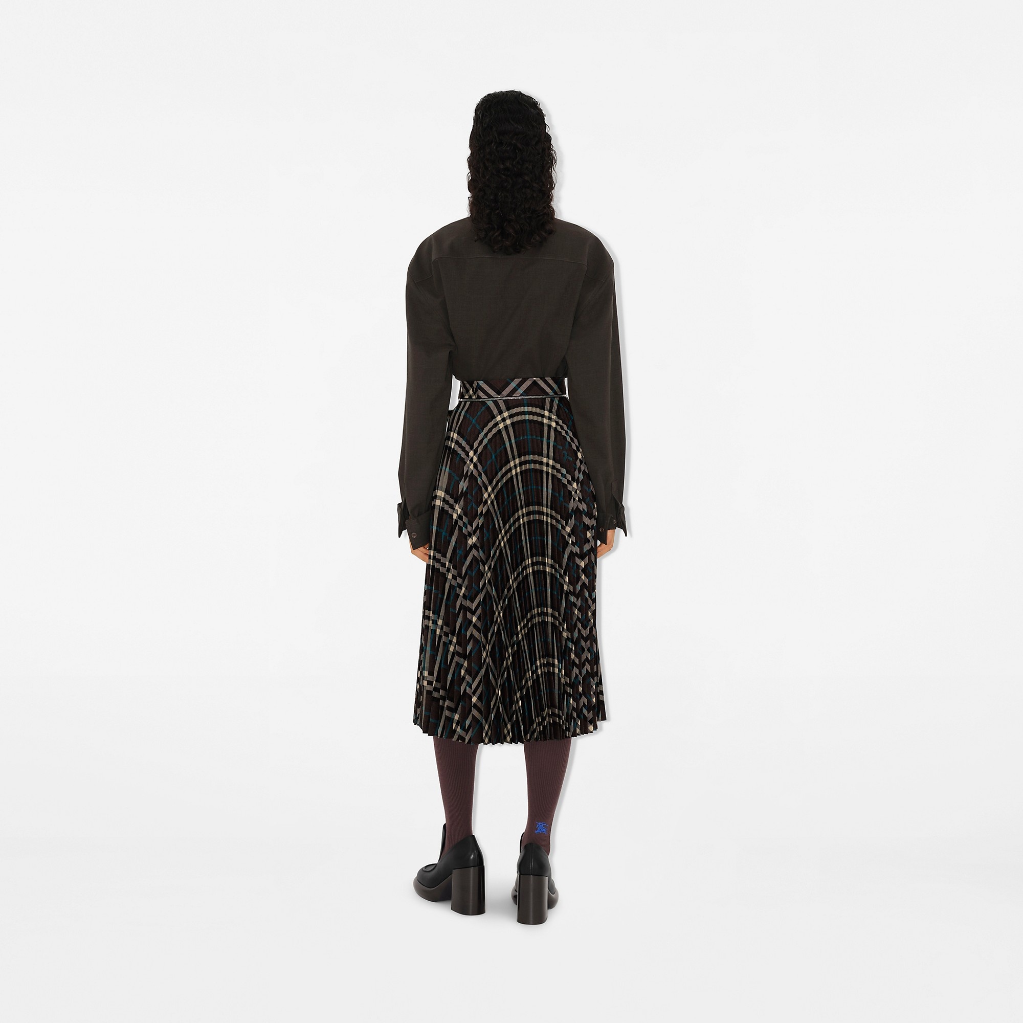 Pleated Check Wool Blend Skirt - 4