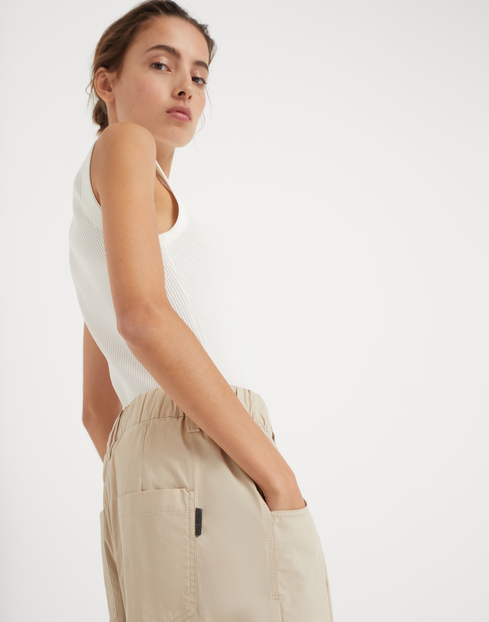 Lightweight cotton poplin baggy track trousers with shiny tab - 3