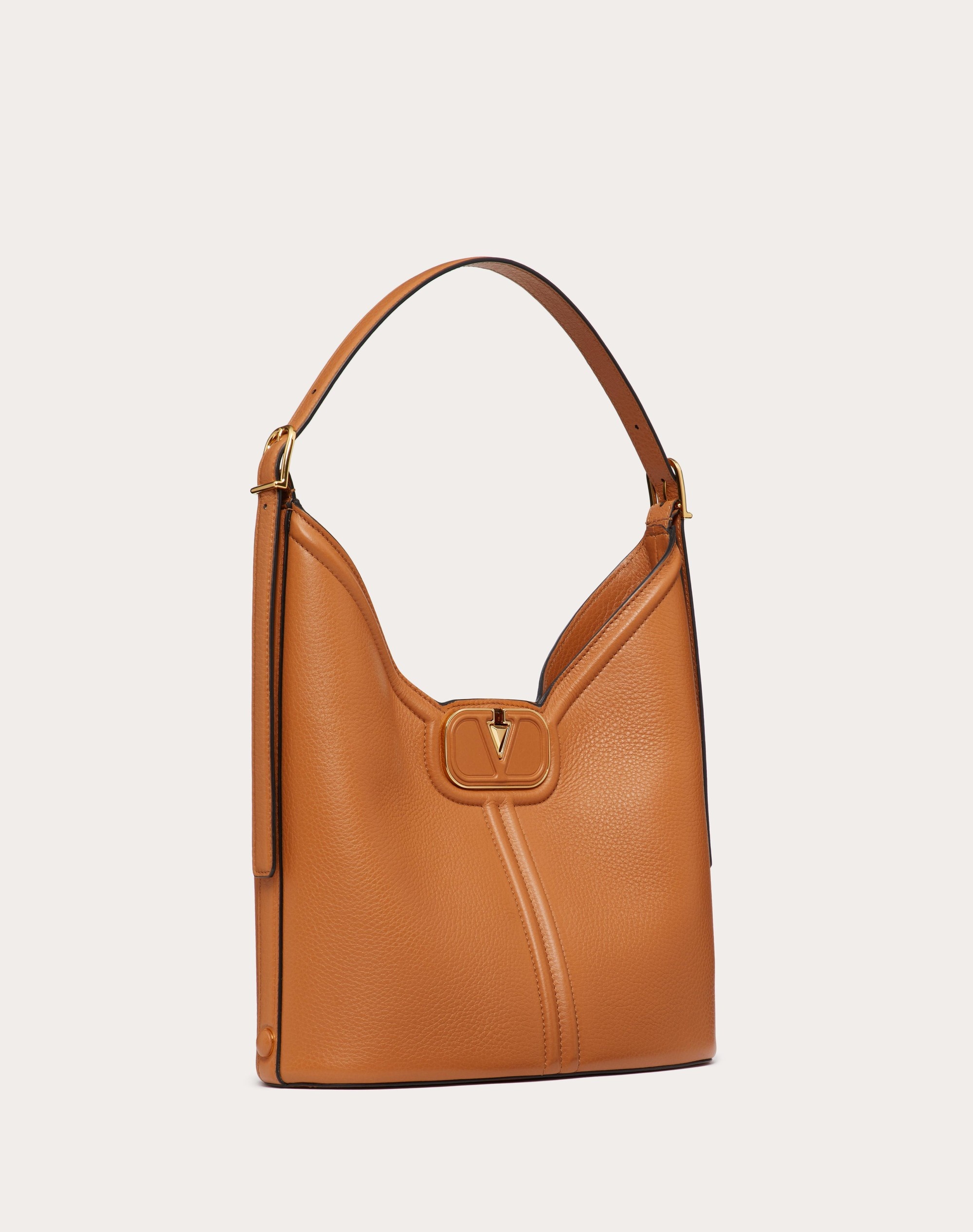 VLOGO LEATHER HOBO BAG IN GRAINY CALFSKIN - 3