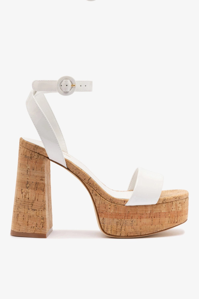 Dolly Sandal In White Patent Leather and Natural Cork 1