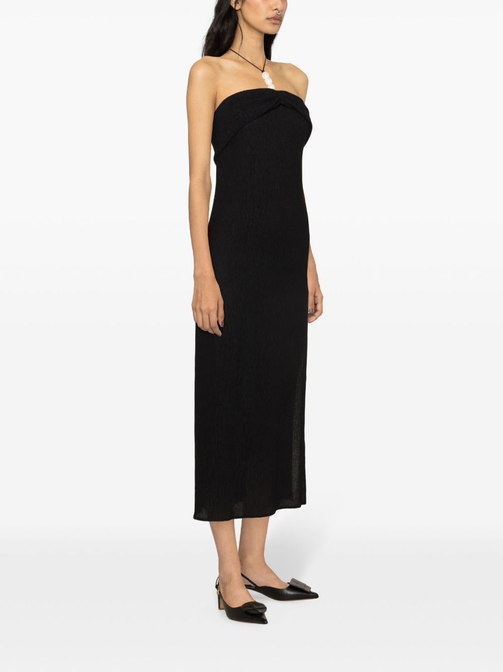 halterneck crinkled midi dress - 3