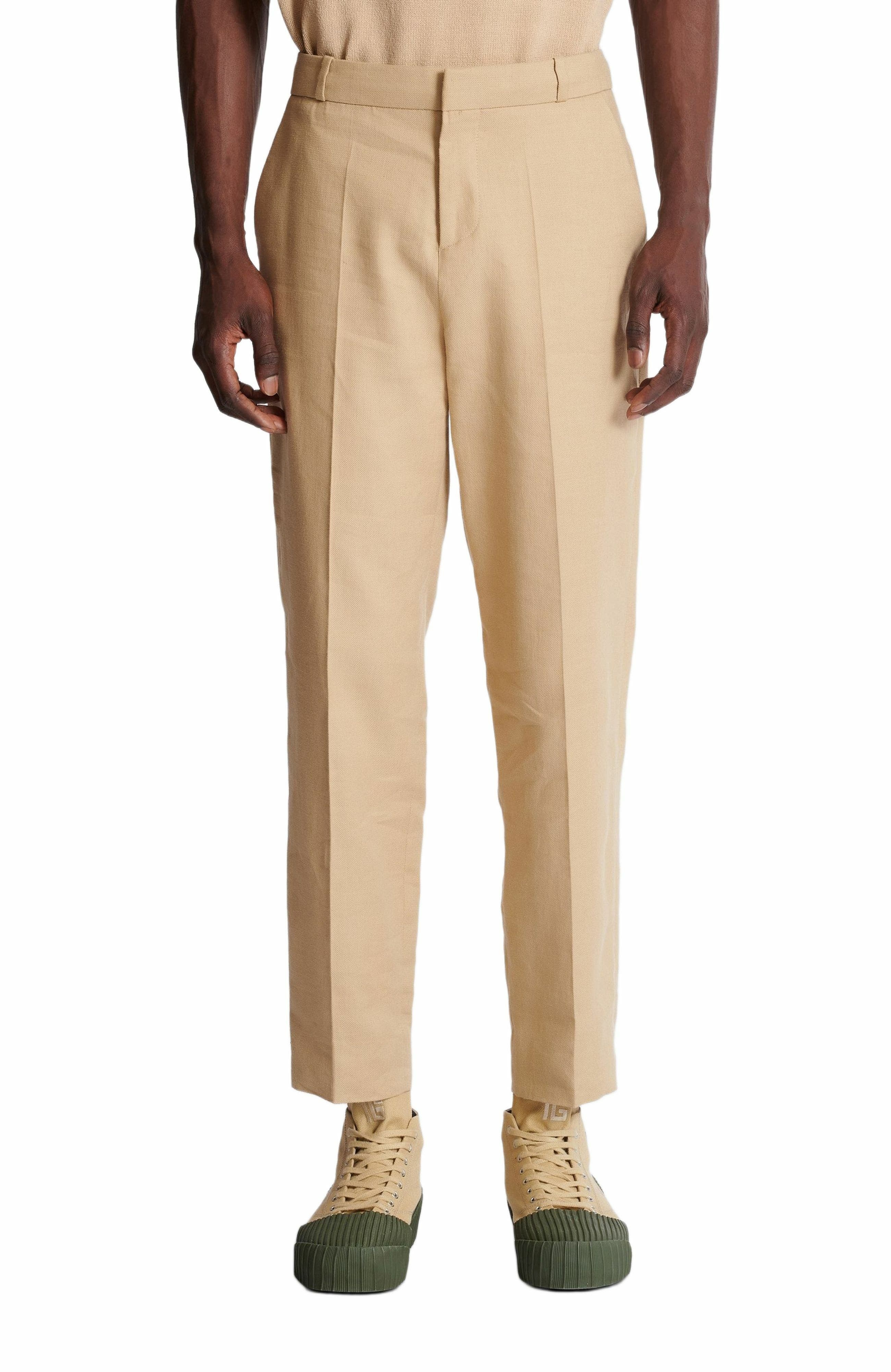 Balmain Straight-leg tailored canvas trousers in Beige at Nordstrom - 7