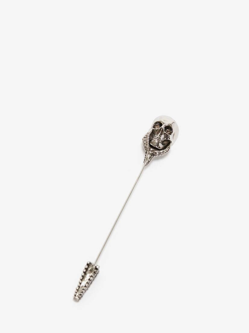 Men's Victorian Skull Pin in Antique Silver 1