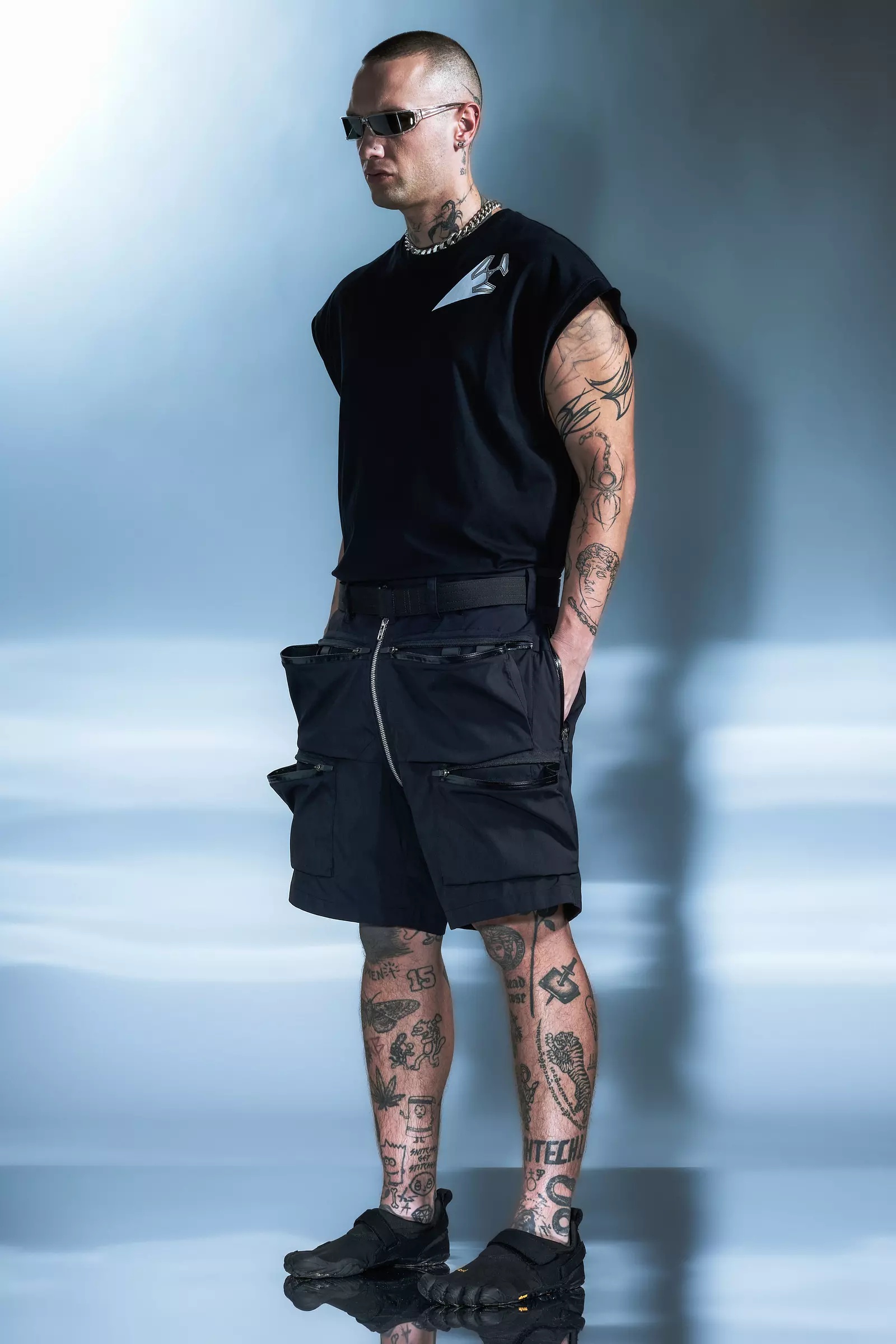 SP38-M Nylon Stretch Cargo Short Pant BLACK - 13