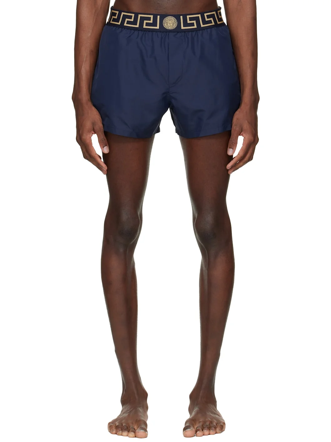 Navy Greca Swim Shorts - 1