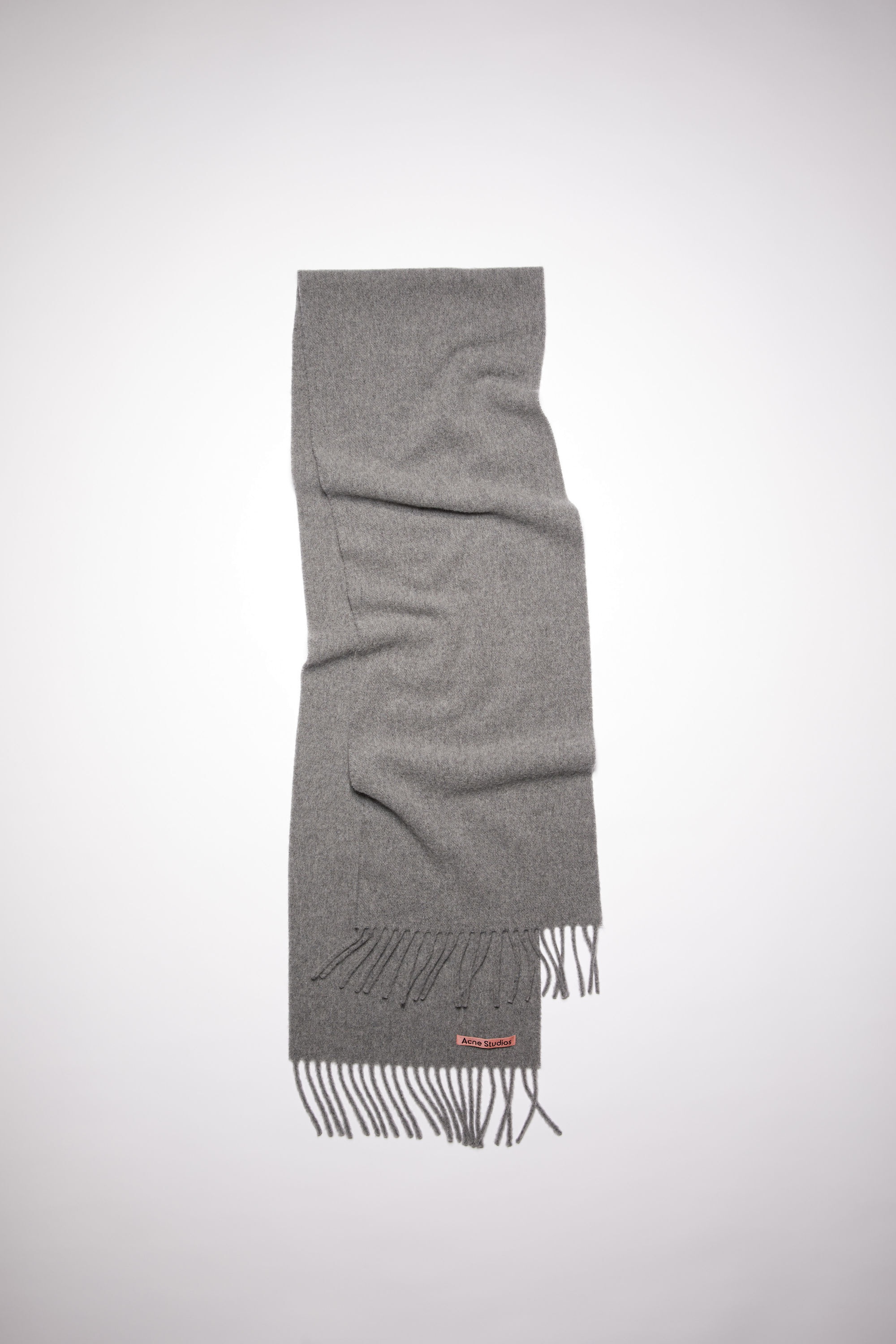 Skinny fringed wool scarf - Grey Melange - 1