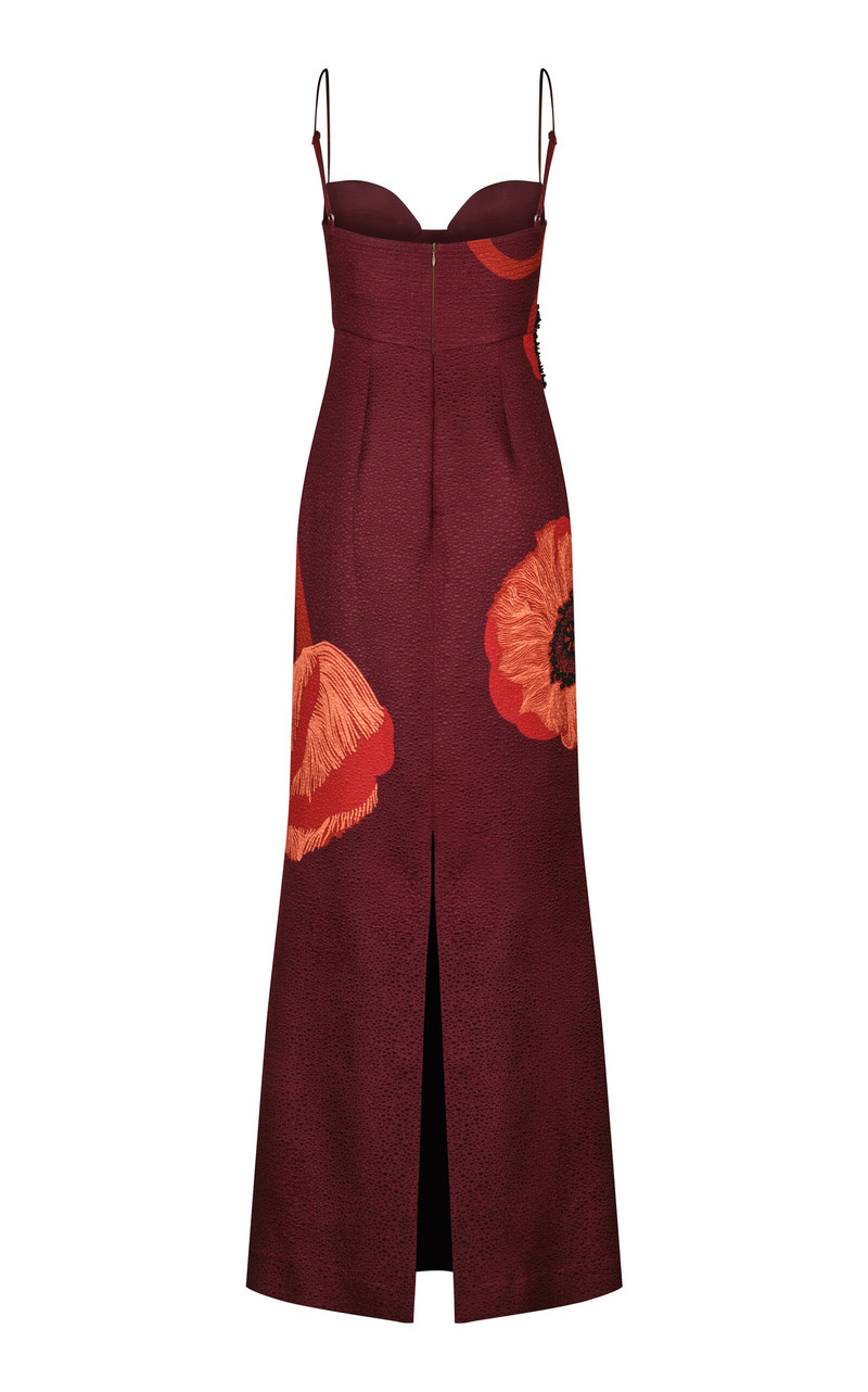 Plentiful Qualities Embellished Wool-Silk Maxi Dress burgundy 8