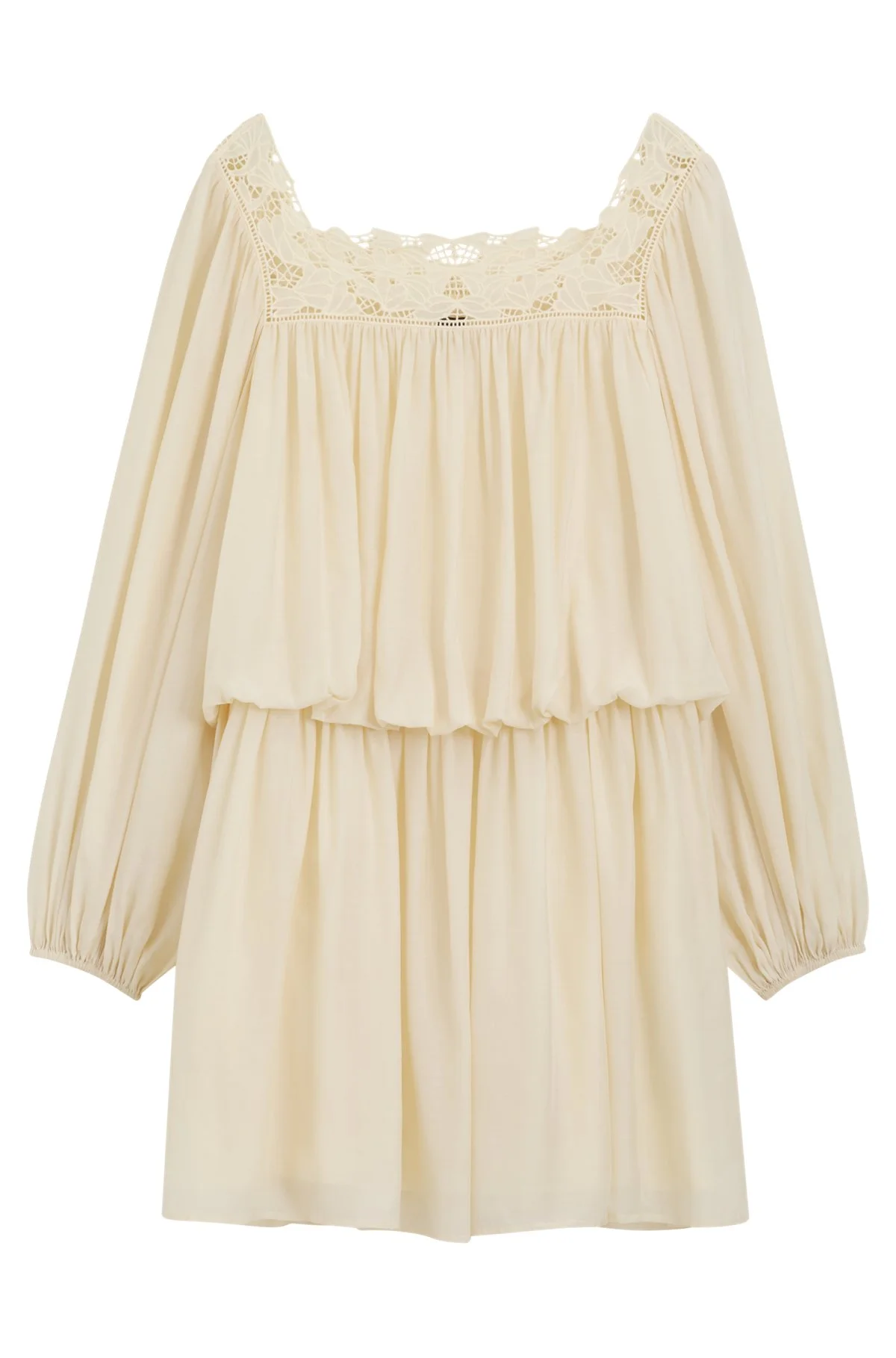 RELAXED-FIT MUSLIN DRESS WITH EMBROIDERED NECKLINE - 1
