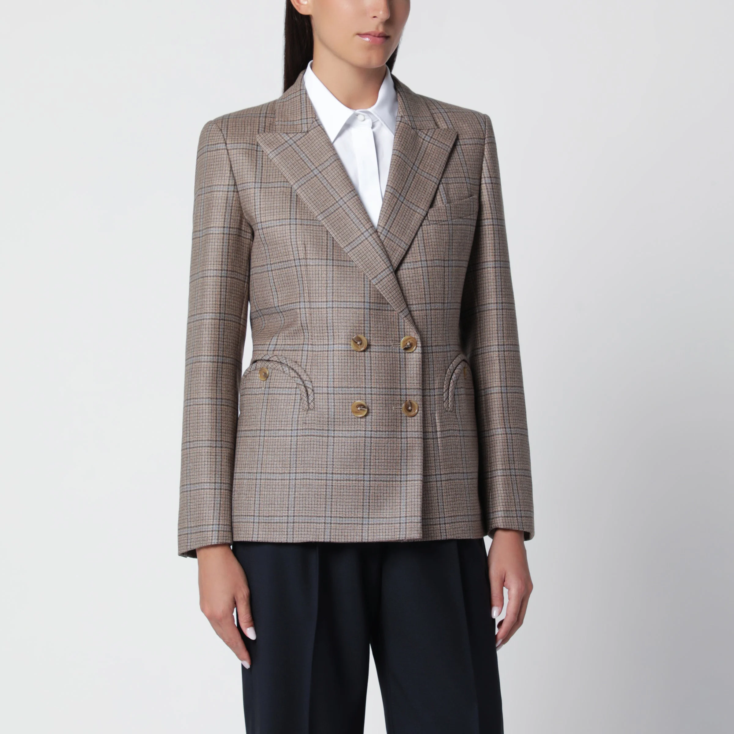 Saona Charmer double-breasted jacket in beige with check pattern - 1