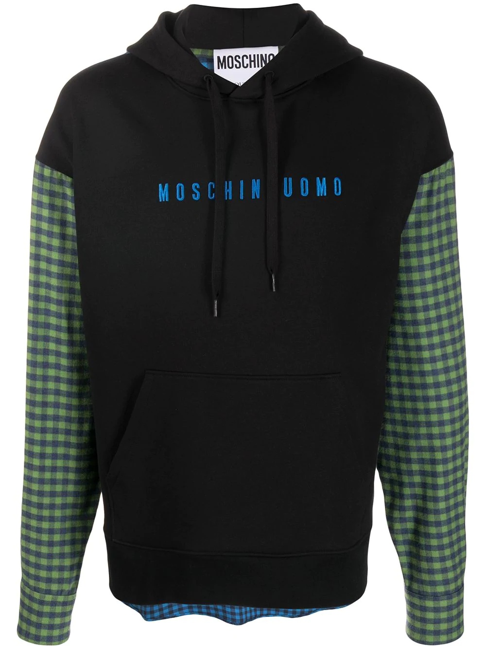 checked panels drawstring hoodie - 1