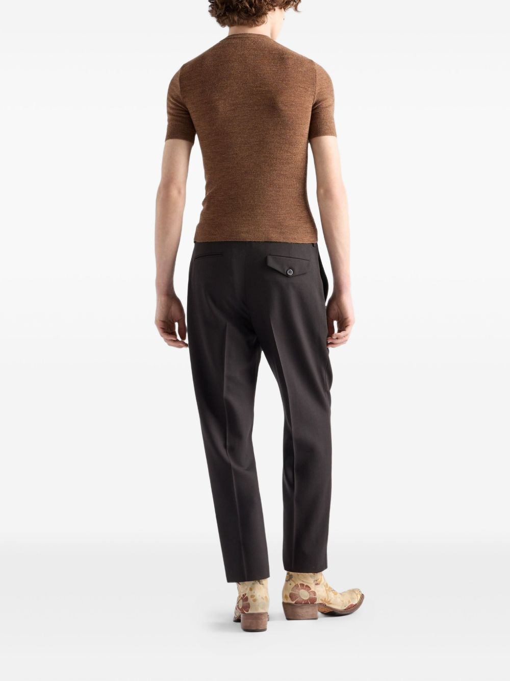 button-fastening wool trousers - 3
