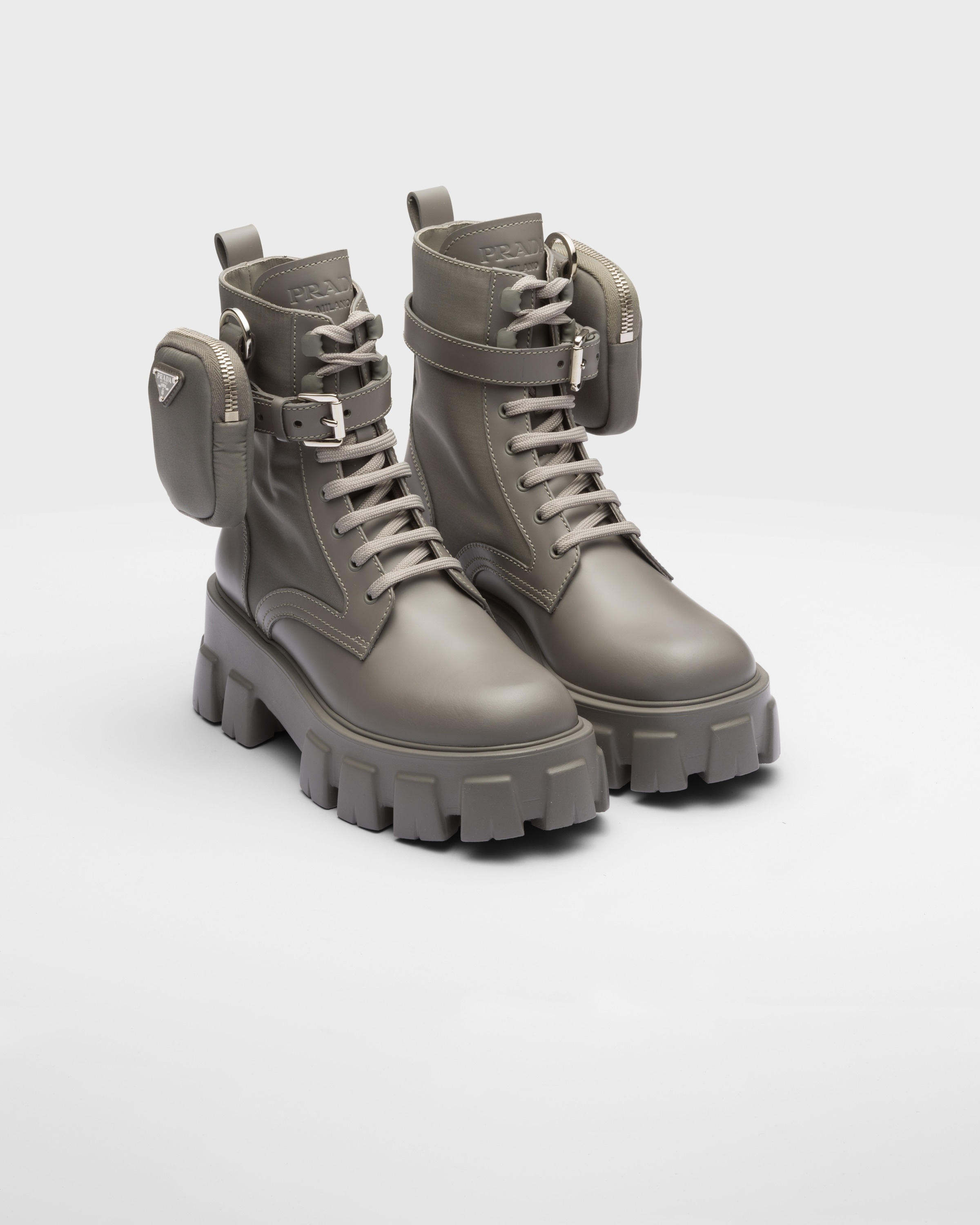 Prada Monolith leather and Re-Nylon boots with pouch