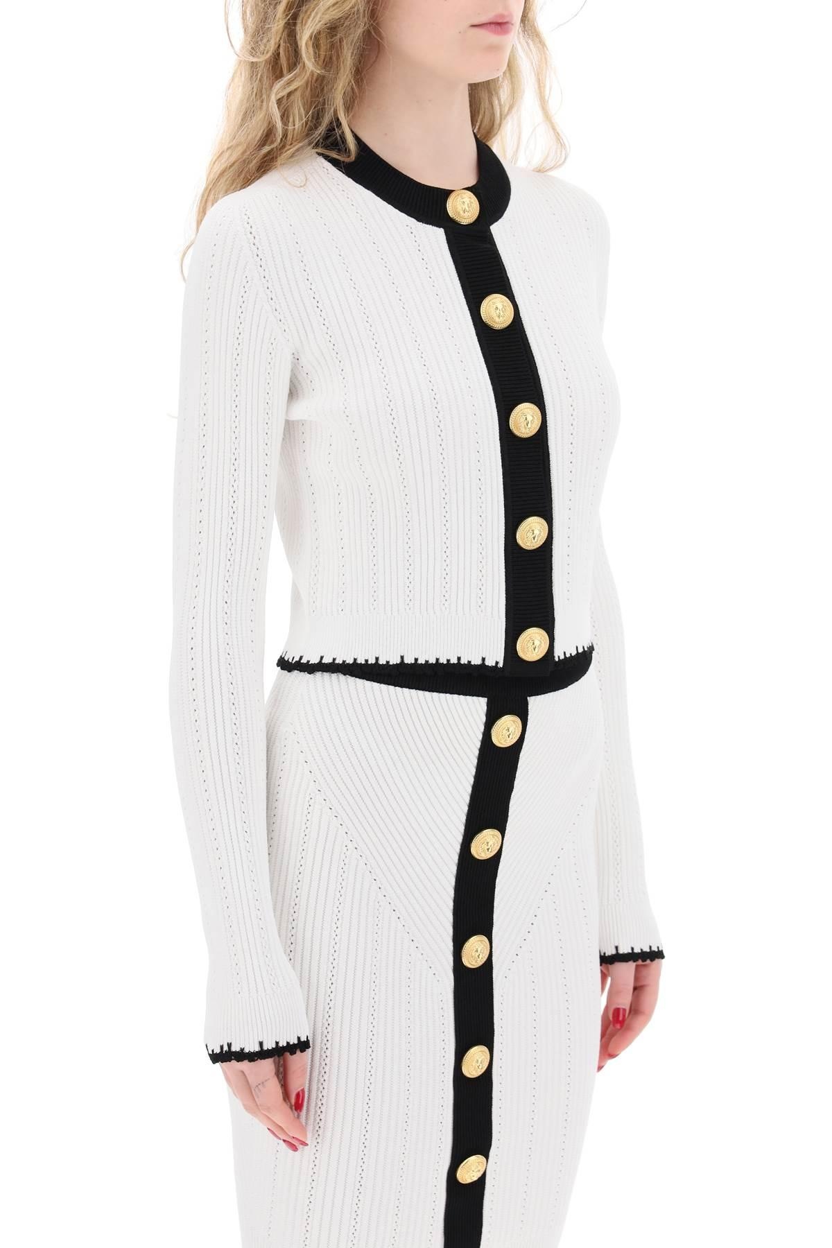 Balmain Bicolor Knit Cardigan With Embossed Buttons - 3