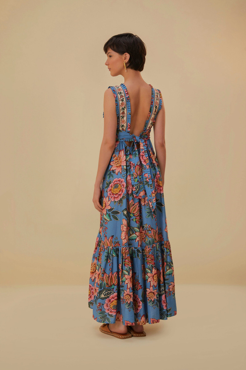 Blue Wonderful Bouquet Sleeveless Maxi Dress 4